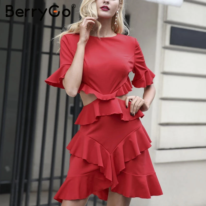BerryGo элегантное сексуальное платье с открытой спиной для женщин 2017 оборками