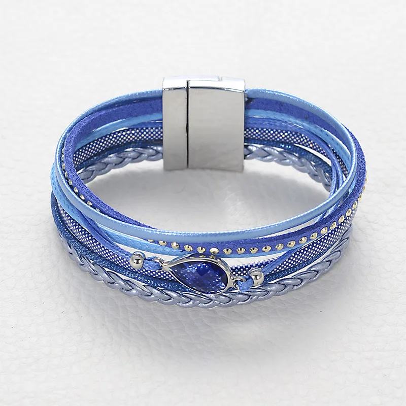 Miasol Trendy Leather Bracelet Rhinestone Wrap Multilayer Crystal Bracelets&ampBangles for Women Feminino Pulseras Mulher Jewelry |