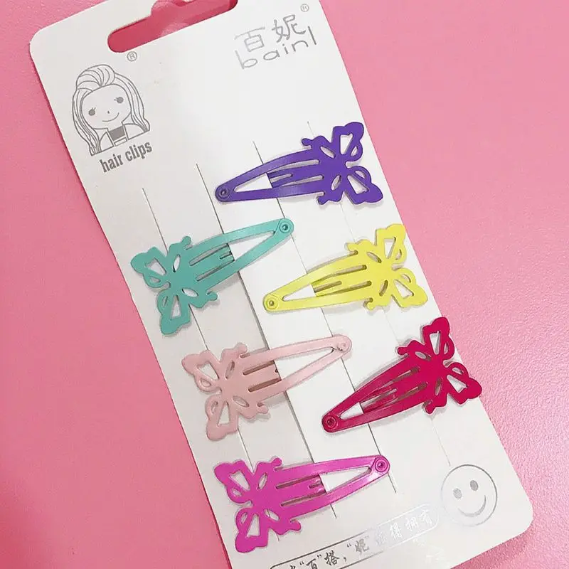 

6Pcs/Set Children Girls Harajuku Metal Alloy Baking Paint BB Hair Clips Geometric Five-Pointed Star Shape Hollow Snap Barrettes