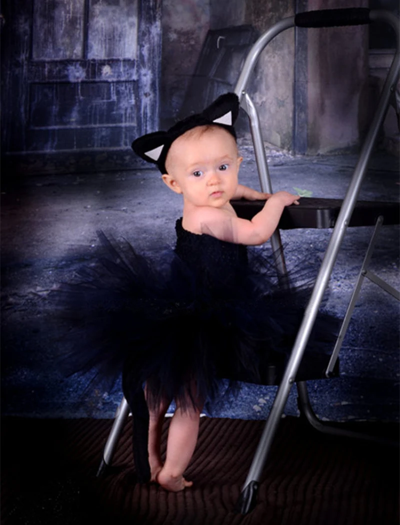 Cute Girls Black Cat Tutu Dress Kids Fluffy Tulle Ballet Tutus with Hairbow Children Party Animal Cosplay Costume | Детская одежда и