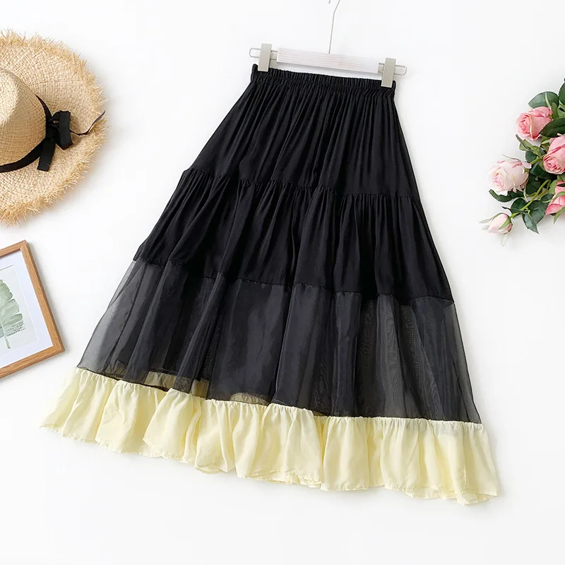 Ohryiyie/2019 летняя юбка из тюля в стиле пэчворк женская новая милая контрастная