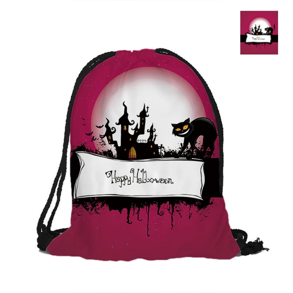 Рюкзак на шнурке для дня Хэллоуина с двусторонней печатью|drawstring backpack|backpack nightbackpack