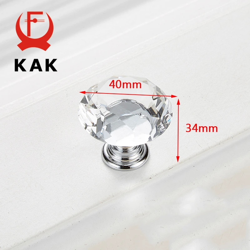 KAK 40 мм Алмазная форма дизайн хрустальные стеклянные ручки шкаф для выдвижных