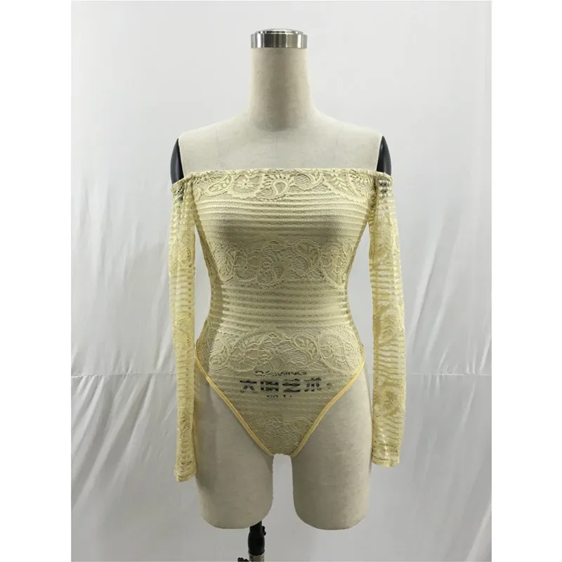 FK1477 женские сексуальные прозрачные Боди Комбинезоны с открытыми плечами и