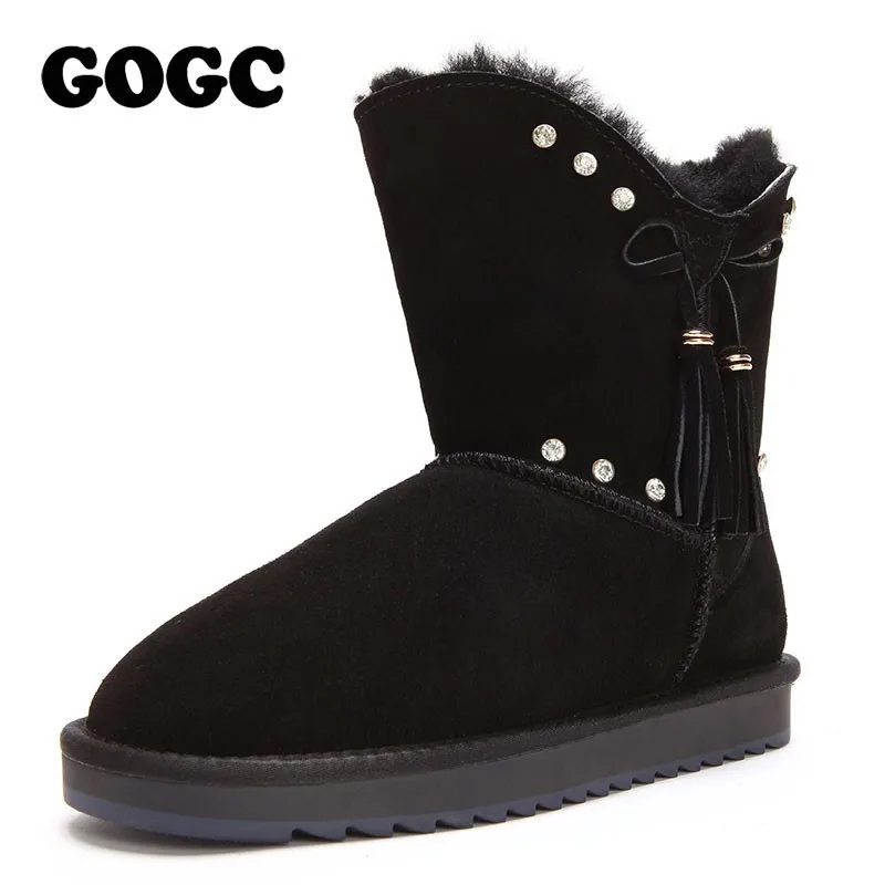 GOGC/зимняя обувь из натуральной кожи на меху Женские шерстяные зимние ботинки с