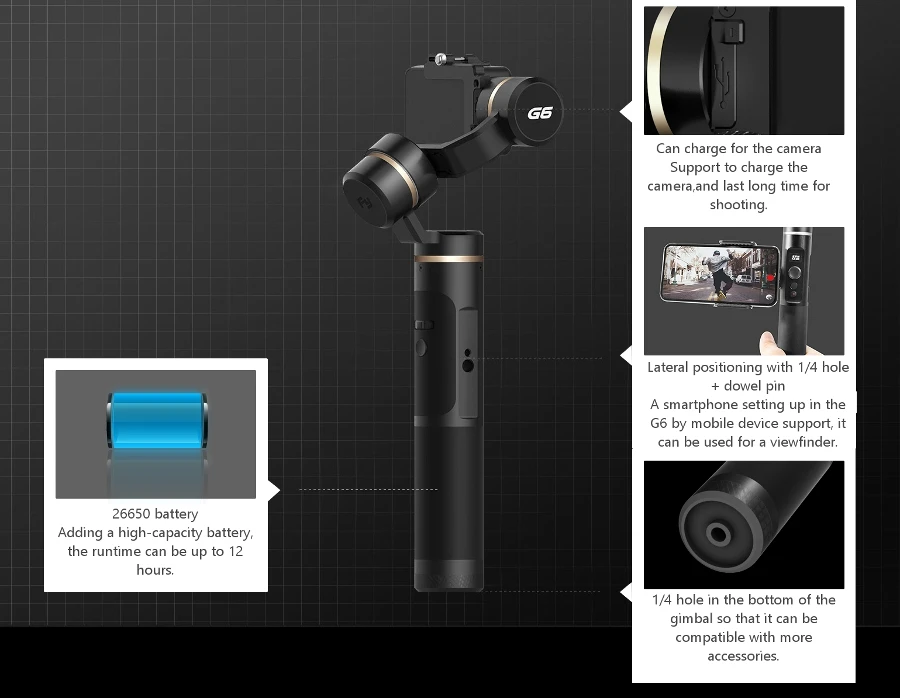 В наличии Feiyu Tech G6 360 градусов 3 Axis Камера Gimbal с поддержкой Wi Fi дистанционным