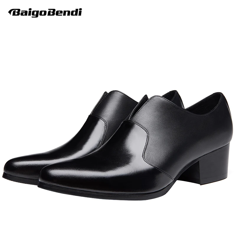 

Hot!! Men's Slip On High Heel Wedding Shoes Businessman Thick-sole Height Increasing Pointed Toe Oxfords