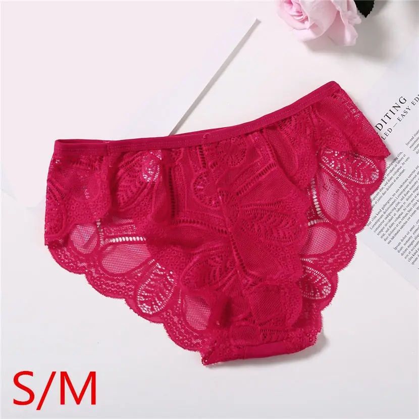 wine red S-M Модные сексуальные кружевные трусики женское нижнее белье Соблазнительные Красивые трусы женские хлопковый с низкой талией Нижнее белье для женщин большие размеры S/XL - Цвет: wine red S-M
