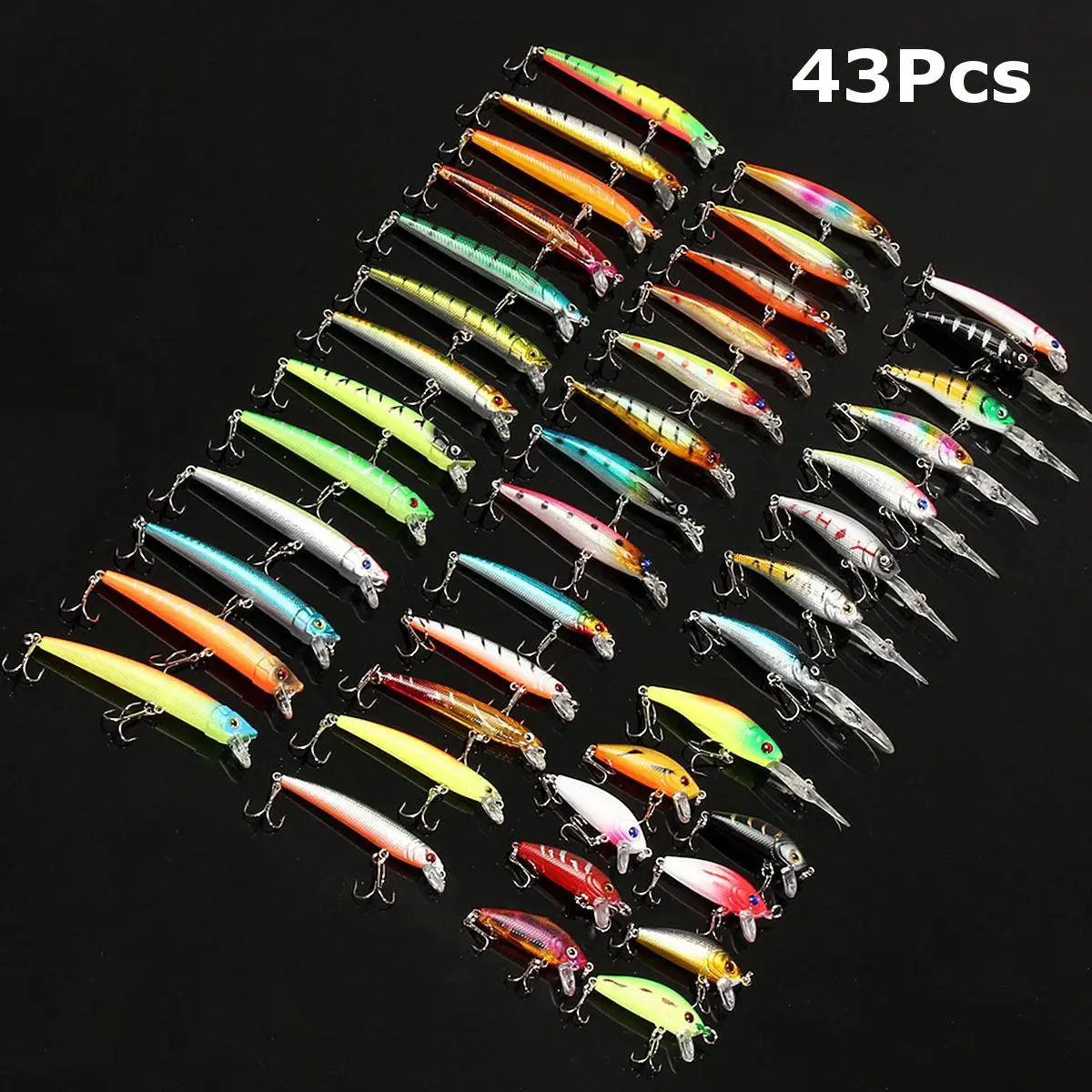43pcs 43/48/56 шт./компл. набор разных наживок искуственные рыболовные приманки для рыбалки комплект воблеры приманки Minnow приманка для рыбалки, твердая приманка - Цвет: 43pcs