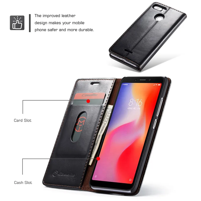 Магнитный чехол для Redmi 6A Note 6 Pro, Винтажный чехол-кошелек для Xiomi 8 Redmi Note3, кожаный флип-чехол