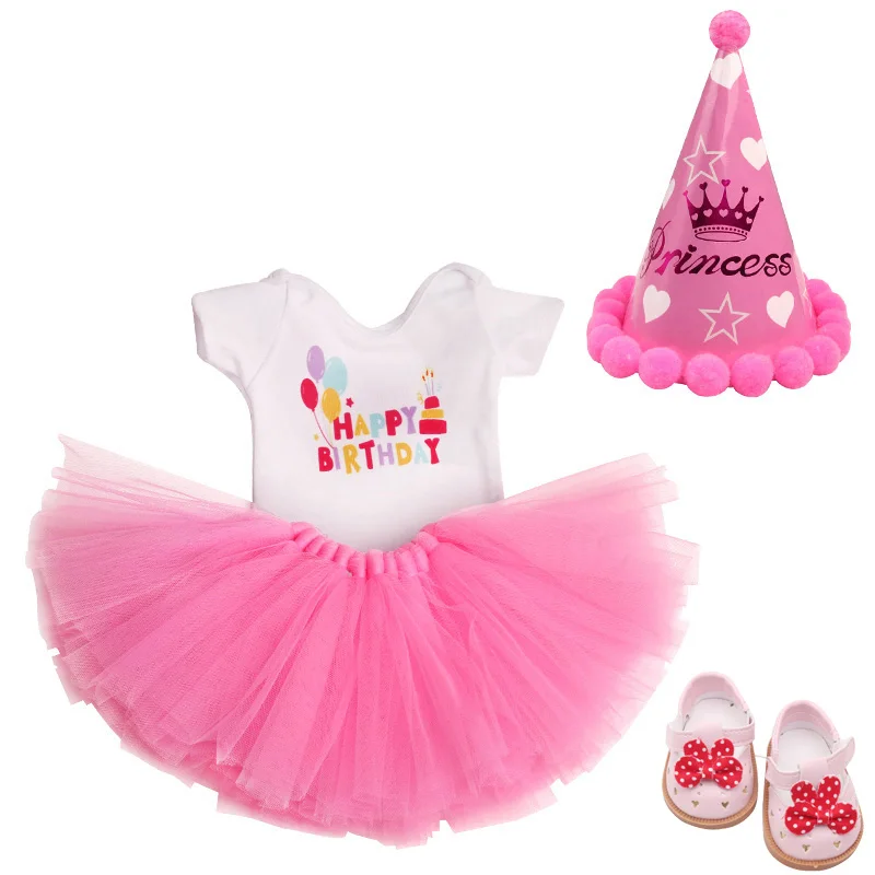 18 inch Girls doll dress Birthday suit Christmas suit with shoes American born clothes Baby toys fit 43 cm baby dolls c646 - Цвет: Pink