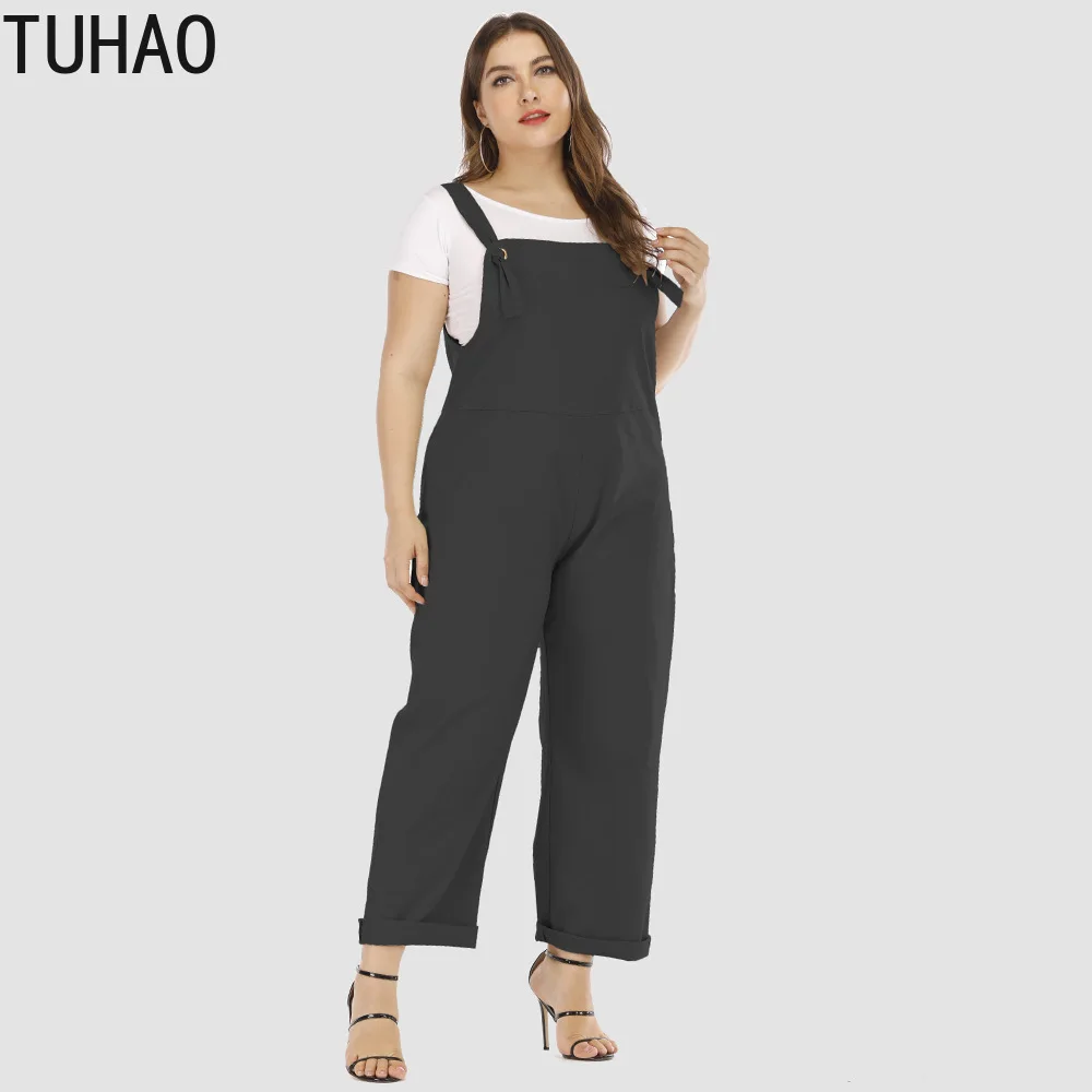 

TUHAO Solid Overalls Casual JUMPSUIT Plus Size 5XL 4XL 3XL Rompers Oversize Women Summer Overall Plus Size Large Size HC03