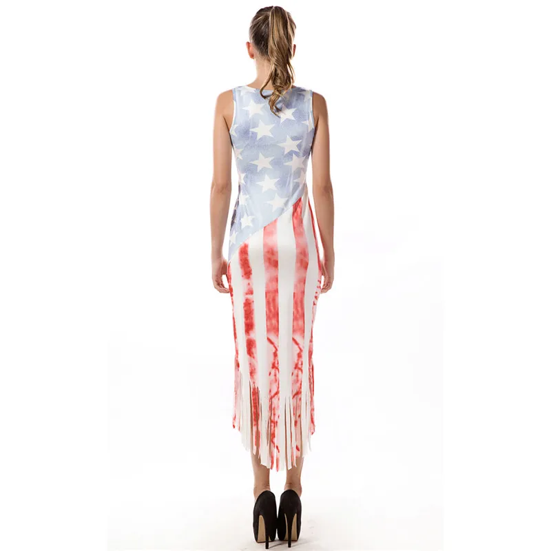 Кисточкой американский флаг печати платье без рукавов Женская мода o образным