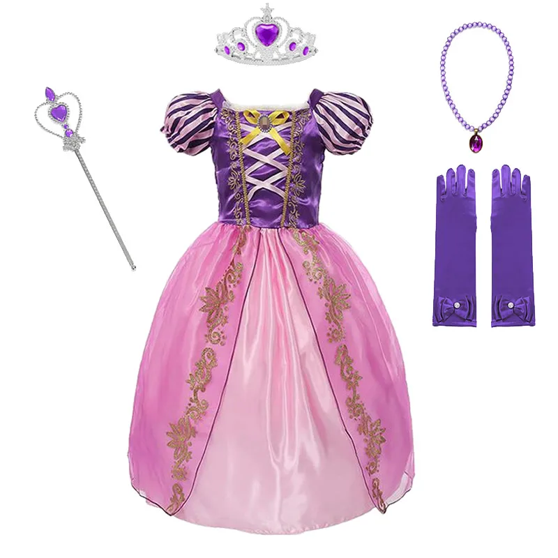 Rapunzel Dress Set 3 Платья принцессы Рапунцель для девочек, детские летние костюмы для косплейной вечеринки, Детские платья для ролевых игр - Цвет: Rapunzel Dress Set 3