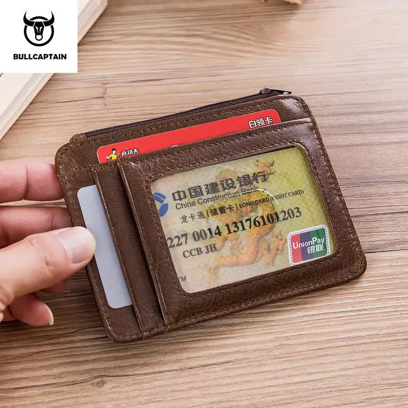Кошелек из натуральной кожи с RFID блокировкой кредитница на молнии компактный