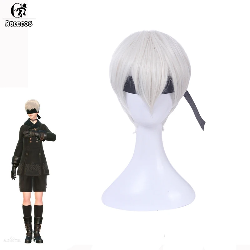 ROLECOS Nier Automatas Cosplay головной убор 9S синтетические волосы белые короткие 30 см для