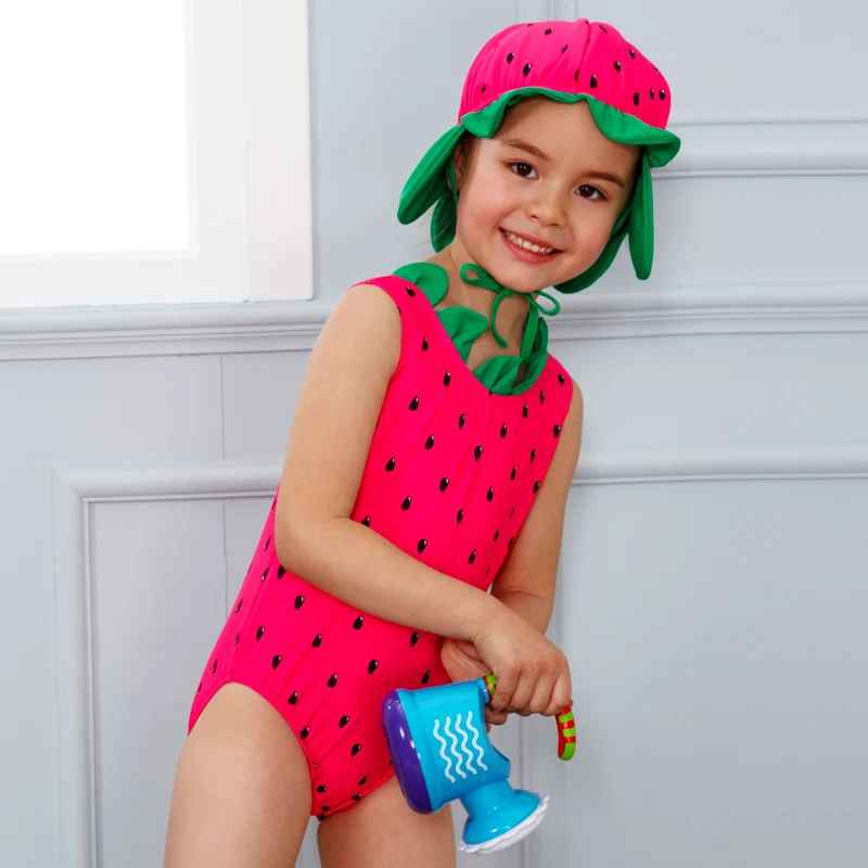 Цельный купальный костюм для девочек малышей шапочка плавания с рисунками милый