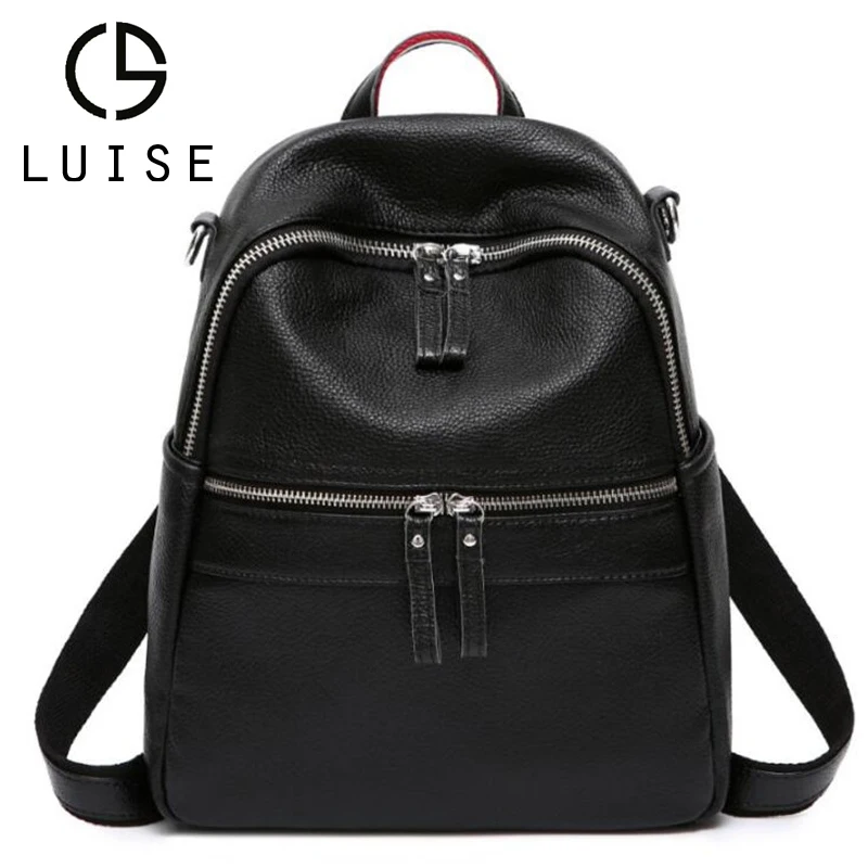 LUIS рюкзак женский из натуральной кожи Для женщин рюкзаки школьные сумки Черный