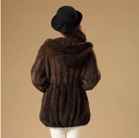 Женский вязаный Тренч с норковым мехом (TopFurMall) меховое пальто капюшоном и
