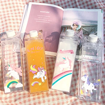 Unicorn style 1 шт. креативная клубника Сакура 550 мл квадратная коробка для кружки молока кофе портативная бутылка для питья BPA бесплатно для девочек Детская школа - Цвет: Unicorn style