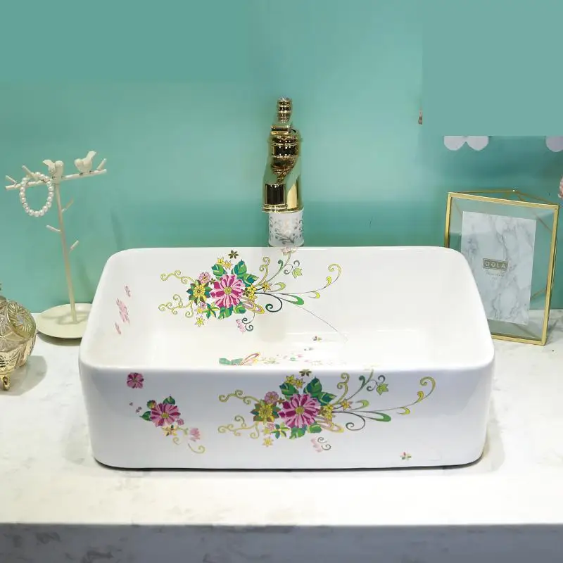 Rectangular Ceramic Household Basin Toilet European-style Jingdezhen Art ceramic Wash basin bathroom sink | Обустройство дома