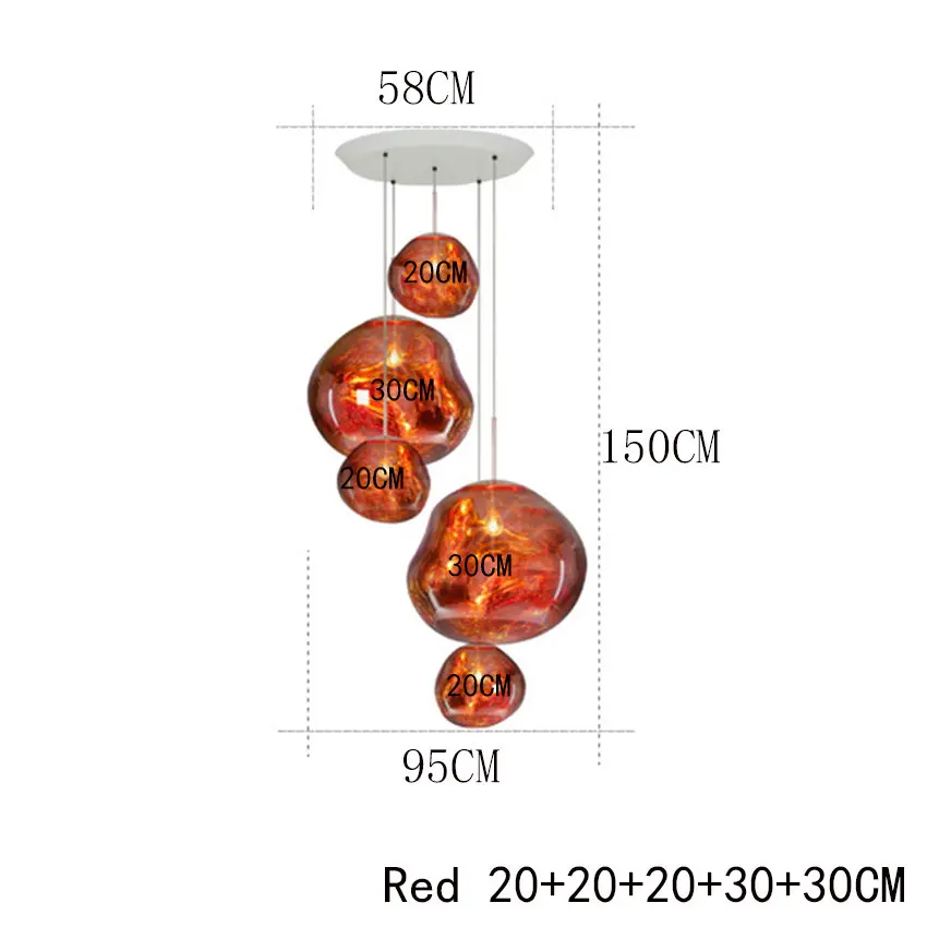 Red 5 Head Современный светодиодный подвесной светильник из стекла, серебристый, красный, простой подвесной светильник для гостиной, подвесной светильник - Цвет корпуса: Red 5 Head