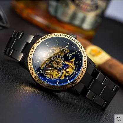 Новый 2016 Ik окраска Моды Механические Часы Скелет Авто Нержавеющей Стали мужские