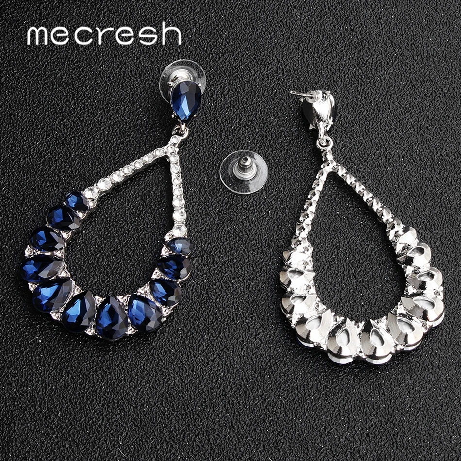 Mecresh Серебряный Синий Красный Кристалл Винтажные висячие серьги минималистичные