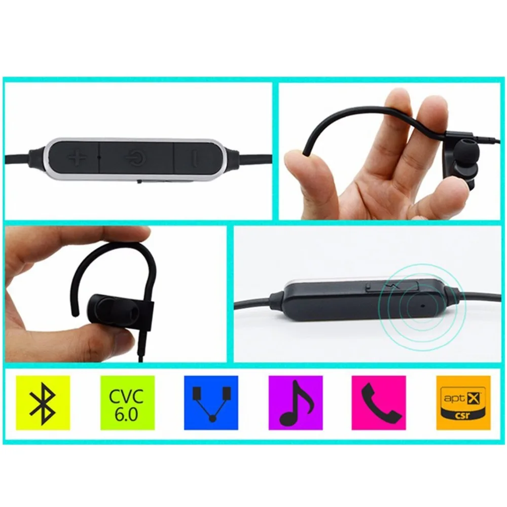 Bluetooth 4 1 aptx гарнитура Беспроводные HD Hi Fi спортивные наушники с защитой от пота и