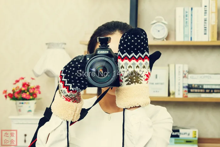 Women Bohemian Christmas Trees Wool Winter Gloves With Plush Mouth Warm Mittens Mitts Mujer Luvas De Inverno Free Shipping | Дом и сад