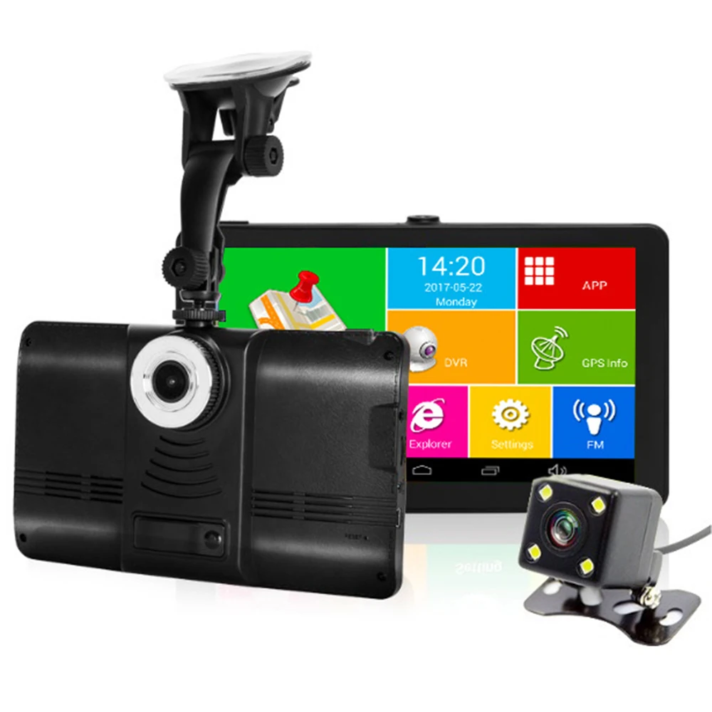Автомобильный GPS навигатор на Android 7 &quot DVR FM Bluetooth Wi Fi Карта Европы/России
