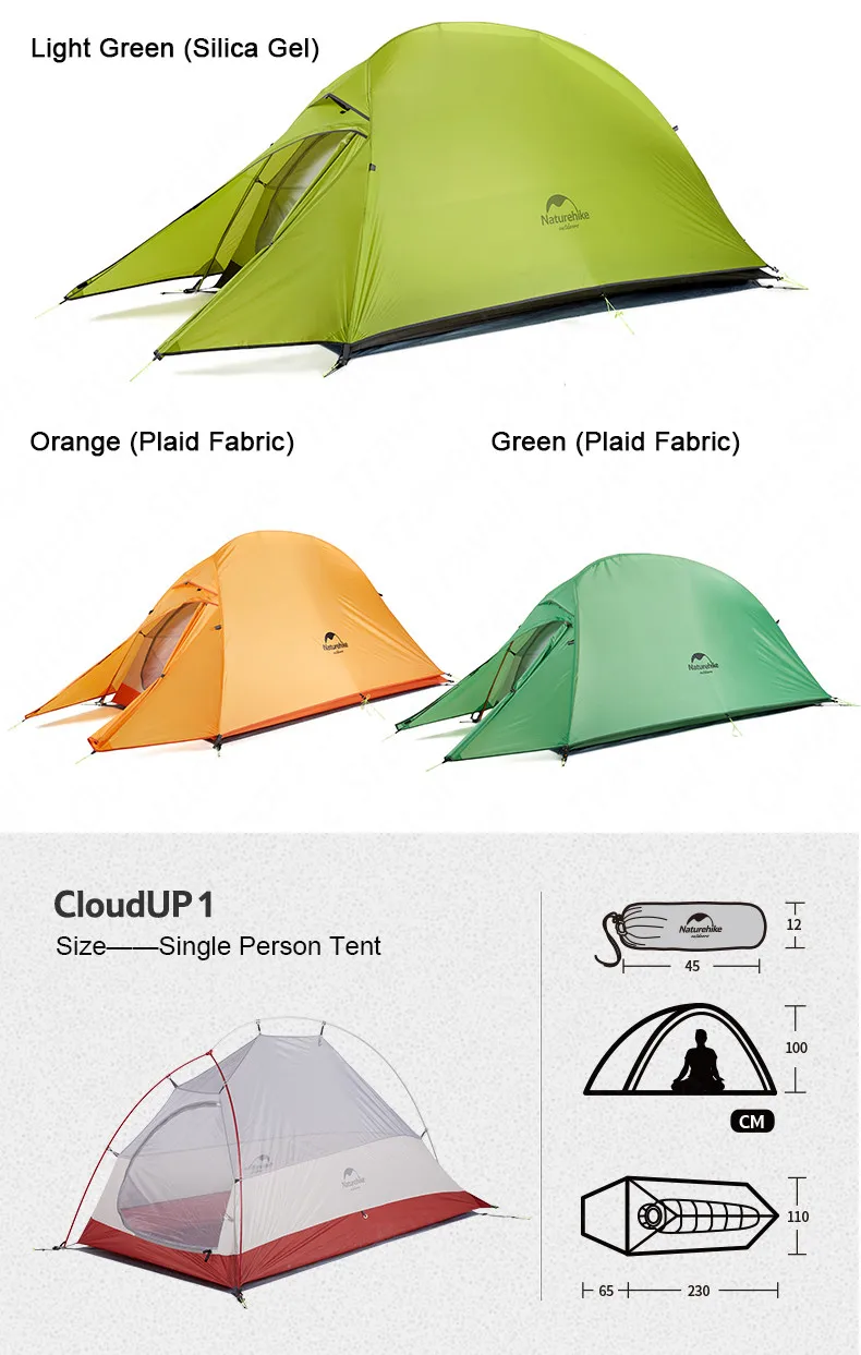 Naturehike новое обновление CloudUp серии 1 2 3 человек Сверхлегкий 20D силиконовый двойной слой палатка с ковриком NH17T001-T