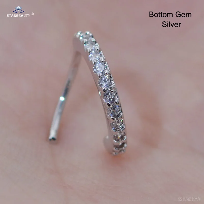 Bottom Gem Silver 1 шт. яркий драгоценный камень нос кольцо для козелка пирсинг спираль серьги перегородка кликер нос Имитация пирсинга пирсинг кольцо ухо обруч украшения для тела - Окраска металла: Bottom Gem Silver