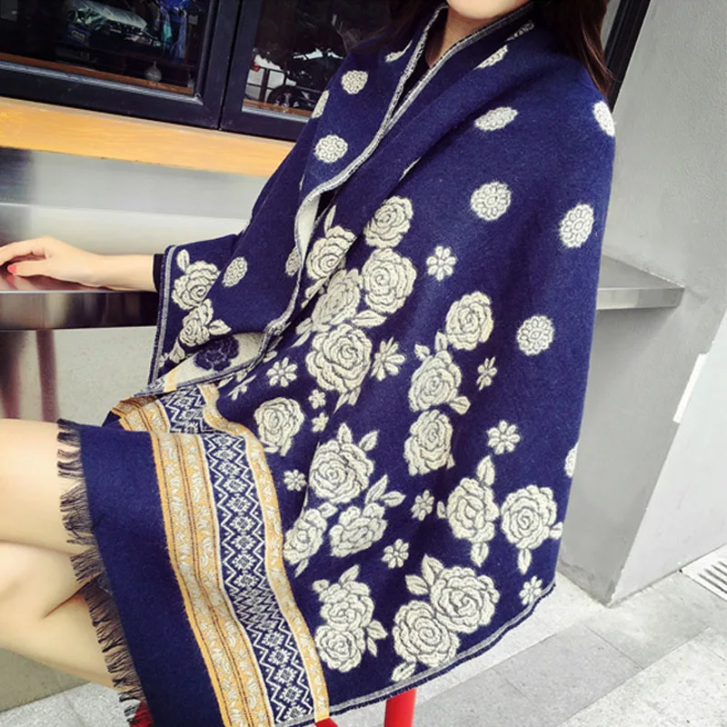 Hot Sales 2016 Fashion Little Florals Women Scarf Long Warm Wool Elegant Wraps Patchwork Tassel Female Shawls Pashmina | Аксессуары для