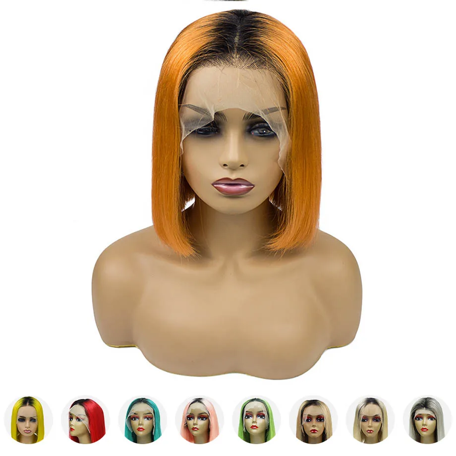 Омбре человеческие волосы парик блонд 613 короткий Боб кружева передние парики