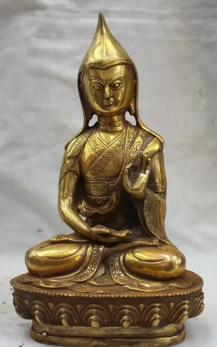 Песня voge Gem S6178 9 &quotТибет буддизм Бронзовая позолота сиденье цветок Je Tsongkhapa статуя