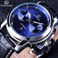 forsining waterproof wristwatch blue ocean design calendar display men watches top brand luxury automatic mechanical male clock