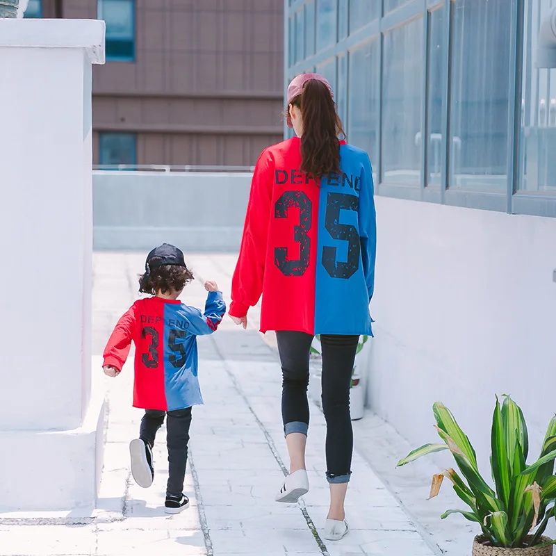 

Casual Mother Son Family Matching Clothes Autumn Pure Cotton Patchwork Long Sleeve Mom and Daughter Sweatshirt Outfit for Girls