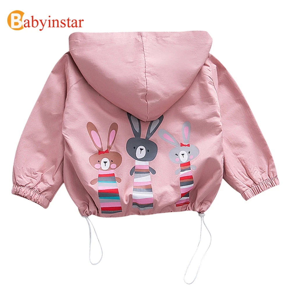 Babyinstar/милое пальто для маленьких девочек; сезон весна-осень; куртка на молнии с капюшоном и рисунком кролика для малышей; одежда для малышей; Верхняя одежда и пальто