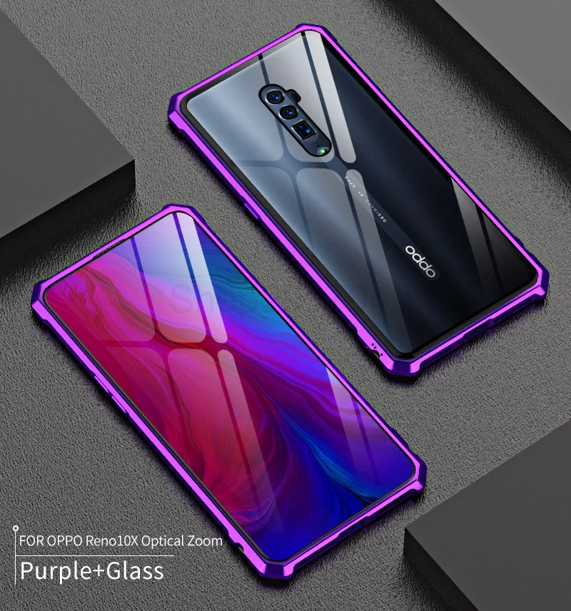 Роскошный Алюминиевый металлический бампер, защитный чехол для OPPO Reno 10x Zoom, чехол, противоударный, прозрачный, стеклянный, задняя крышка, OPPO Reno 10X Zoom coque