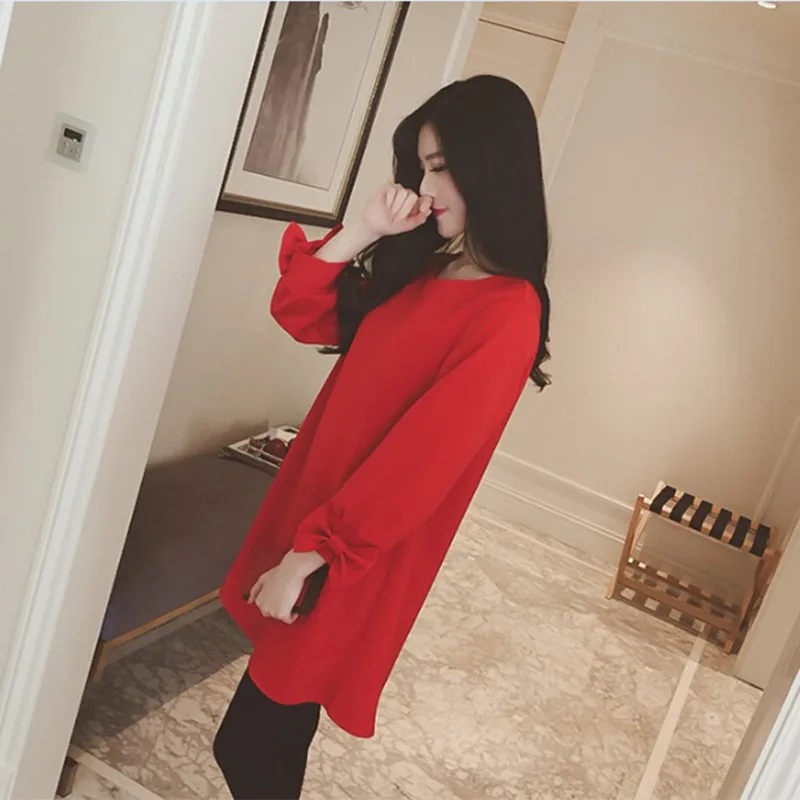 Женское Повседневное платье с круглым вырезом осенние свободные милые платья