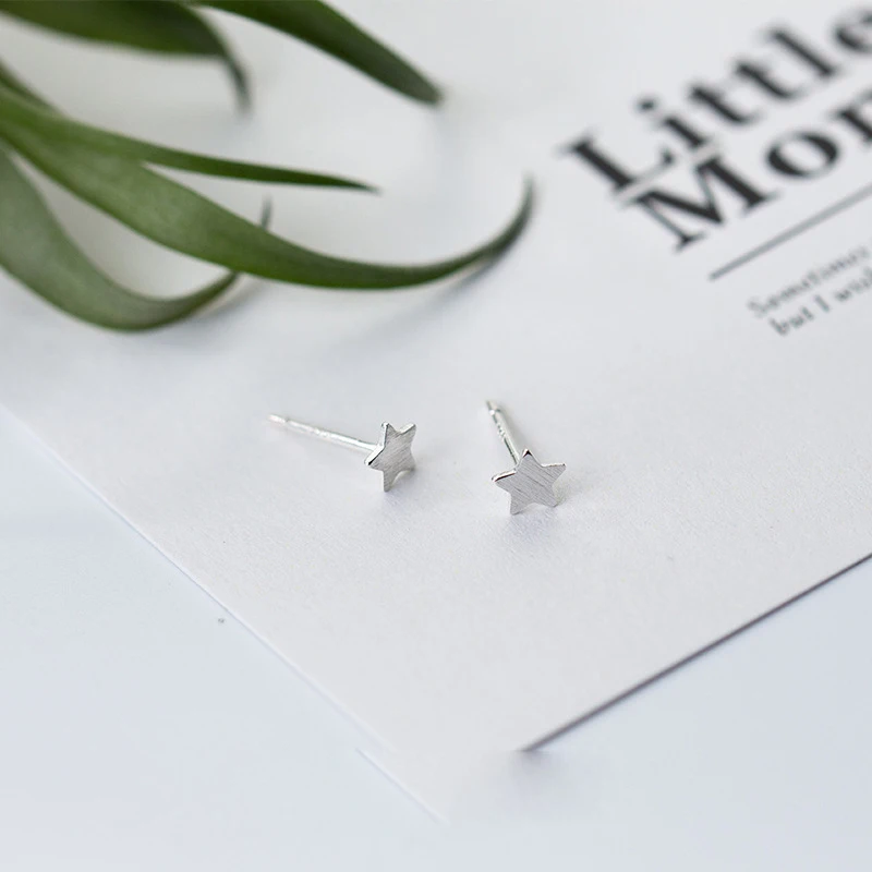 100% 925 Sterling Silver Jewelry Fashion Cute Tiny 0.5cmX0.5cm Star Stud Earrings Gift For Girls Kids Lady | Украшения и