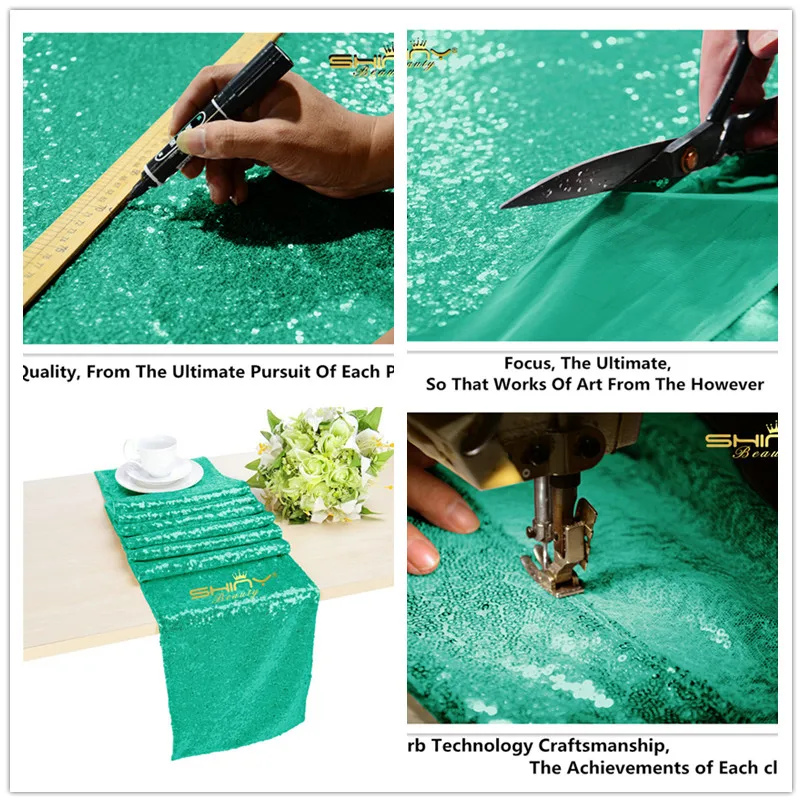 ShinyBeauty Green 35x180cm Sequin Table Runner 14*72in Sparkly Cloth Luxury Fabric for Brilliant Wedding-ar | Дом и сад