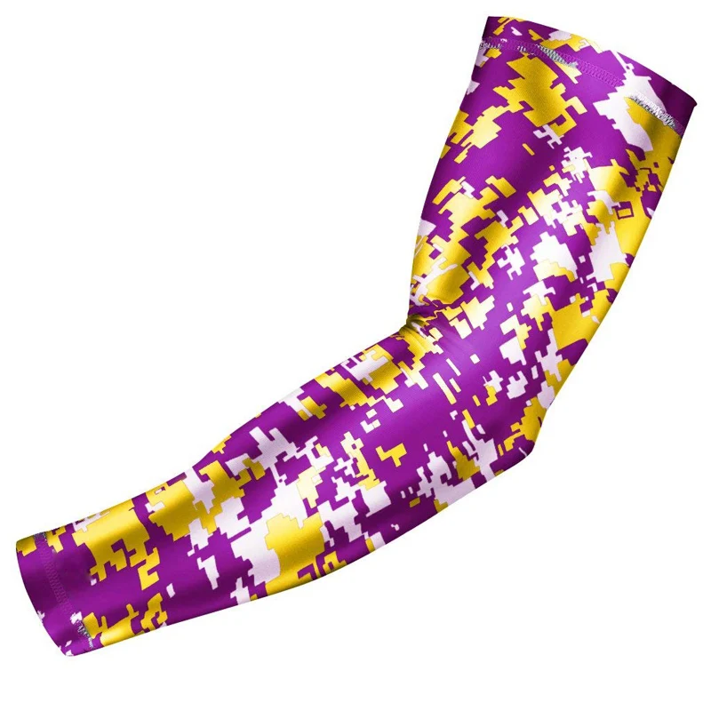 purple-yellow-white Дышащая быстросохнущая Спортивная компрессионная манжета на руку-молодежные и взрослые Размеры-бейсбольный футбол, баскетбол, Спорт(1 рукав - Цвет: purple-yellow-white