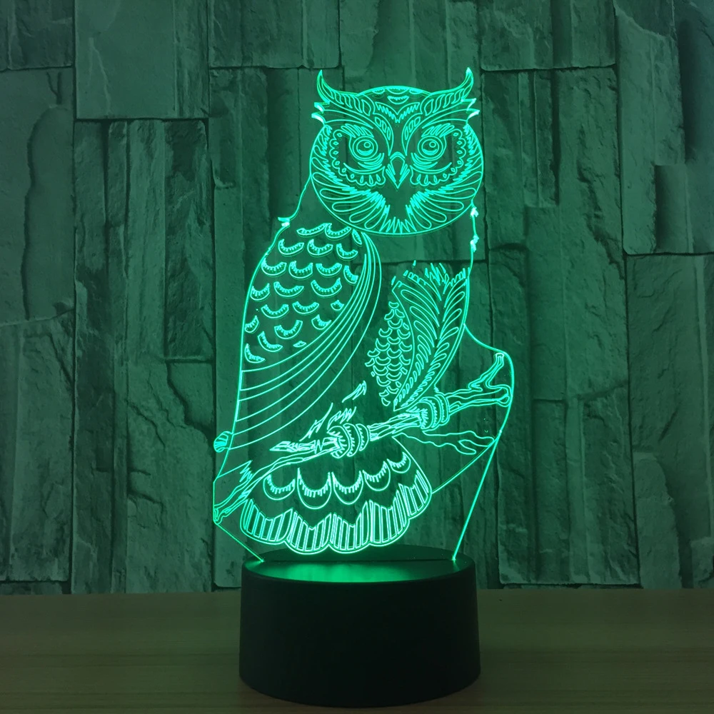 7 Цвет изменения моды 3D Сова LED Настольная лампа для дома детской спальни сна