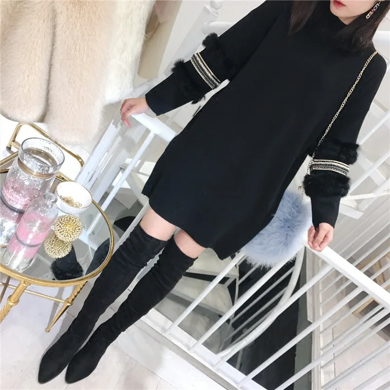 Sweater Dress 2018 Spring Autumn New Women Fur Long sleeve Korean Loose Casual Turtleneck Sweaters Pullover | Женская одежда