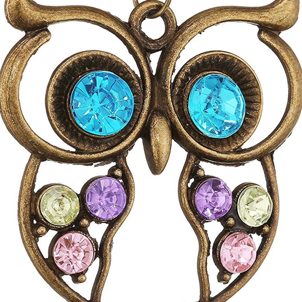 Vintage Owl Pendant Necklace Women Retro Rhinestone Sweater Long Fashion Cute Chain Colorful |