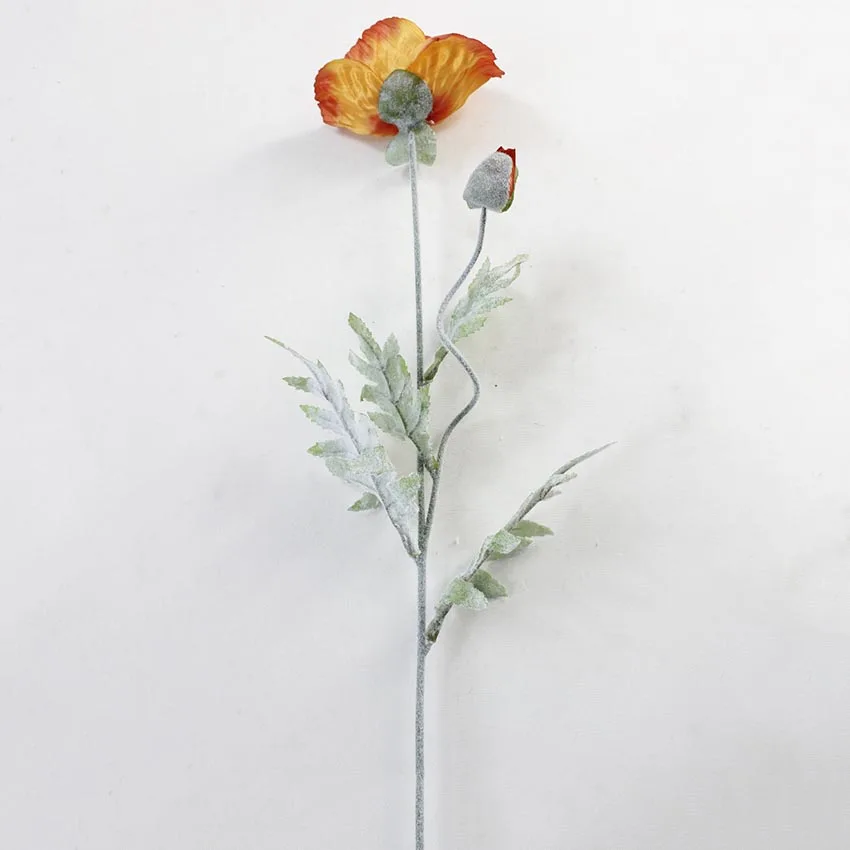 5 шт. искусственный большой цветок мака с листьями Fleurs Artificielles для осени, вечерние украшения для дома, венок, искусственные цветы из шелка - Цвет: yellow