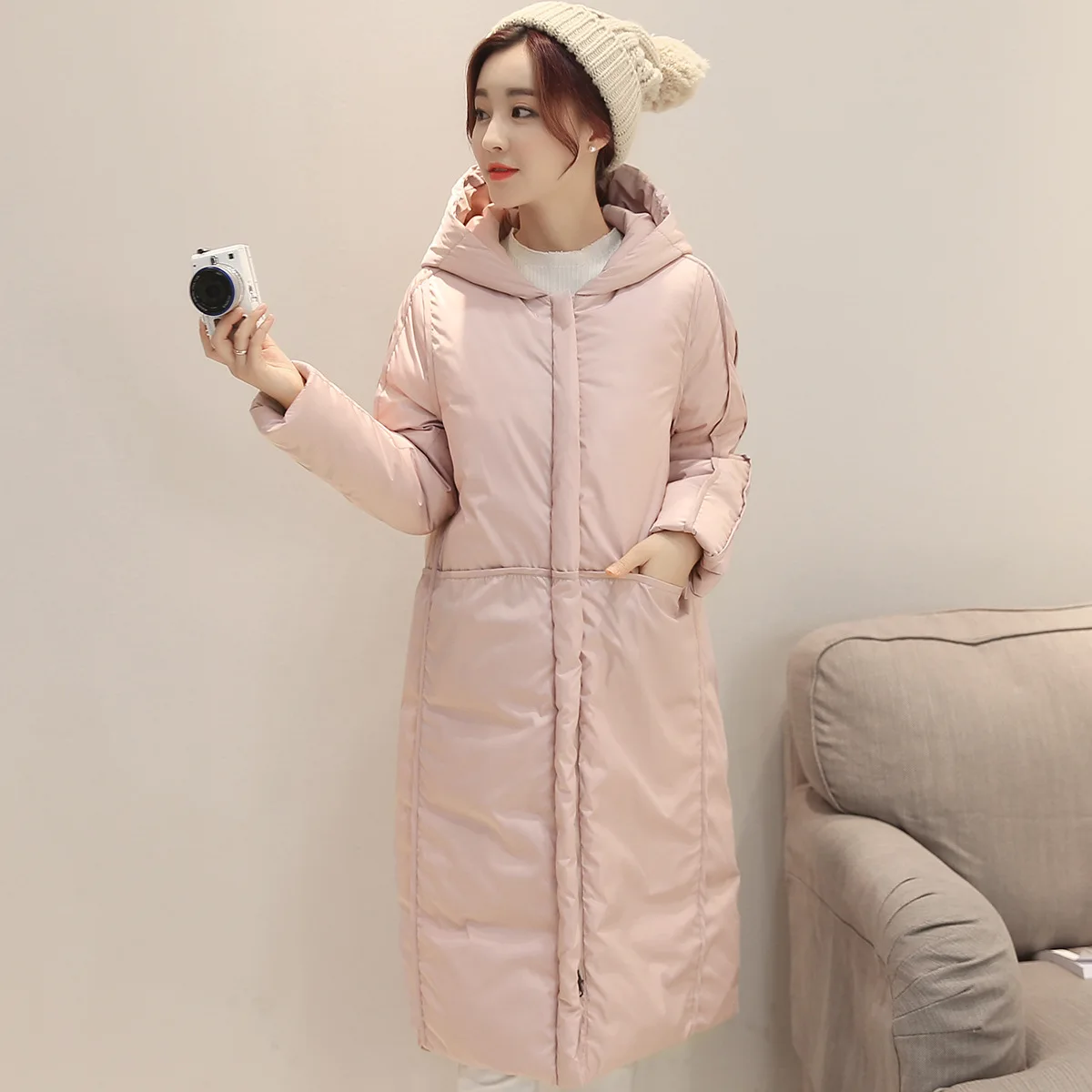 2017 Новинка зимы женские Модные пальто с капюшоном длинный Тренч женская тонкий