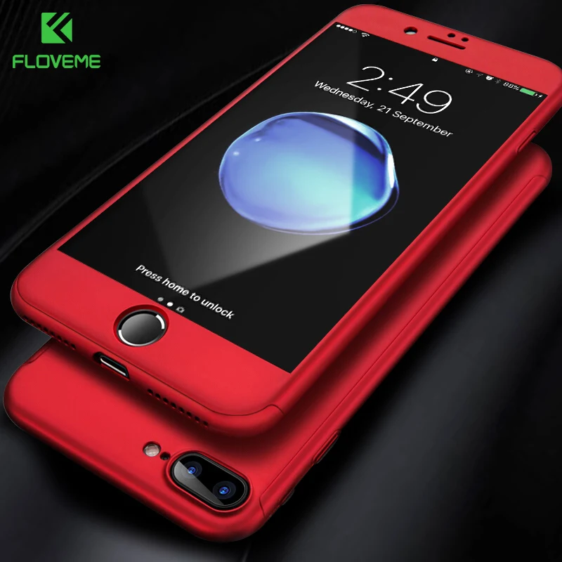 FLOVEME 360 Full Protective Case For iPhone X 8 7 Plus 6 6S Tempered Glass Cases 5 5S SE Phone Back Cover |